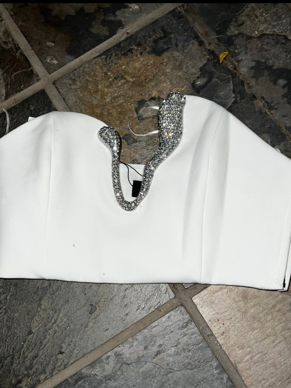 NWT Zara White Women’s Strapless Rhinestone Accent Bustier Top size XS